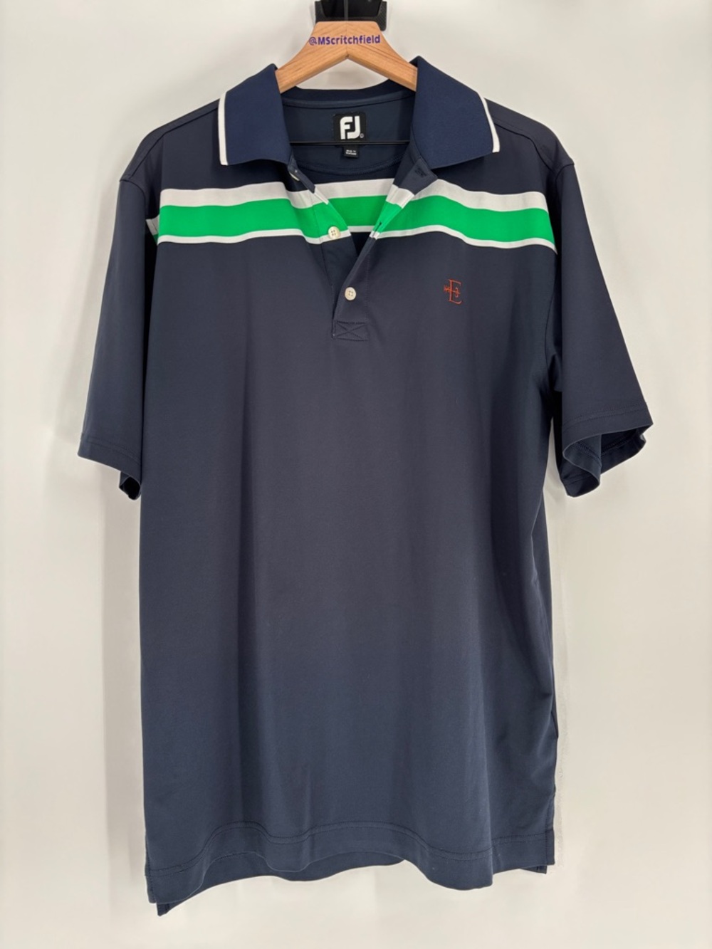 Footjoy navy with green stripe polo large